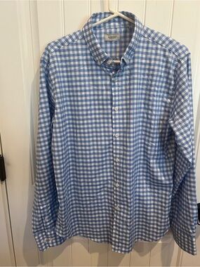 Savannah blue white gingham LS Large soft Tencel stretch preppy